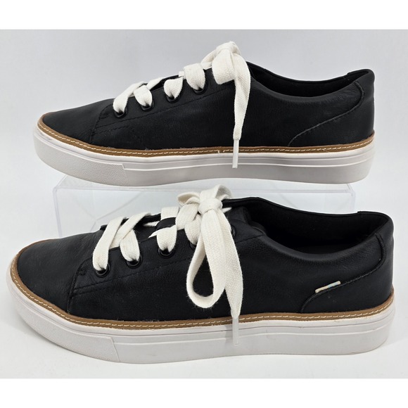 TOMS Alex Black Leather Sneaker Womens Sz 8 Court Shoe Chic Fashion Comfort - Picture 1 of 8